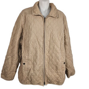 Croft Barrow Women Corduroy Quilted Barn Chore Jacket Full Zip Beige Retro Large
